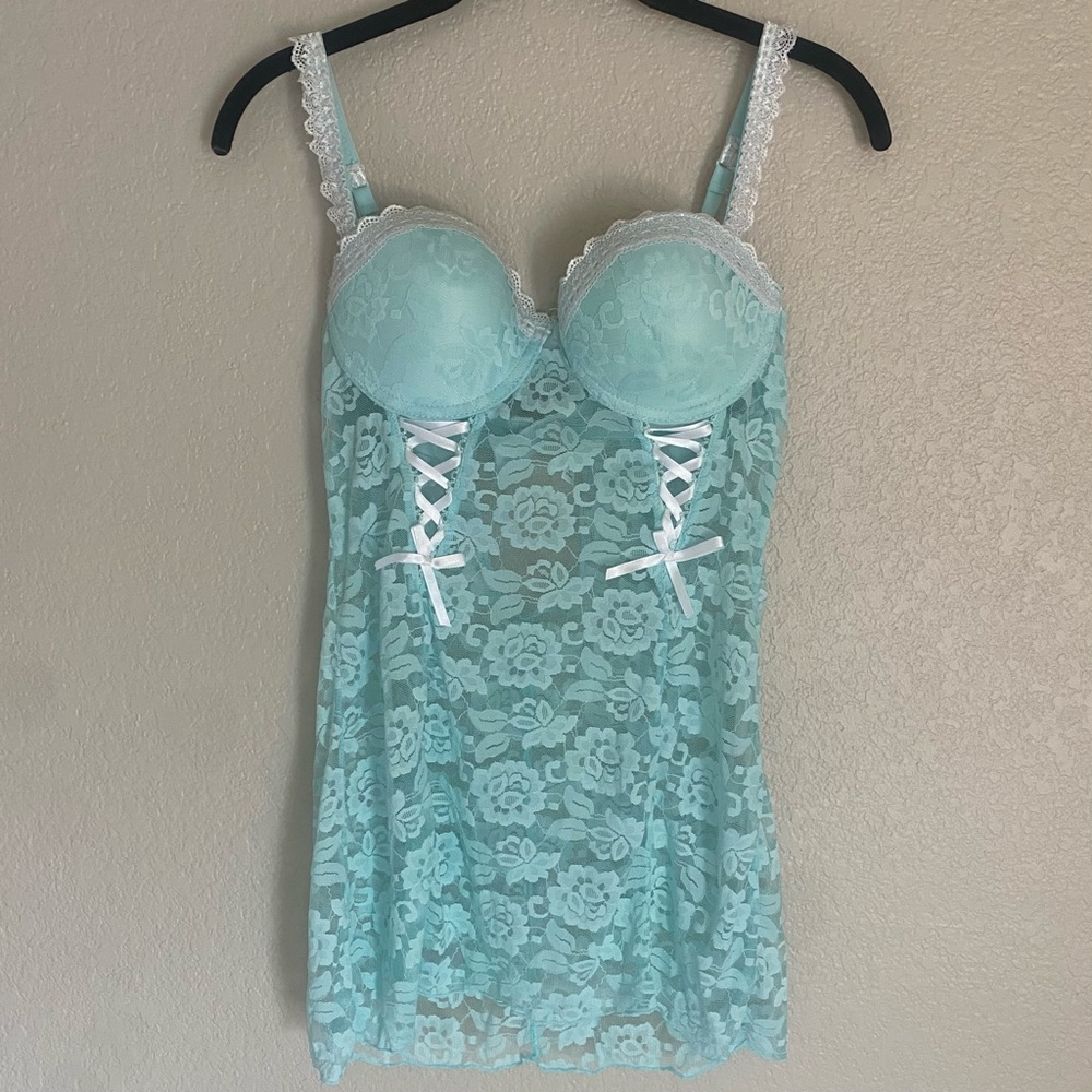 vintage baby blue lace lingerie dress